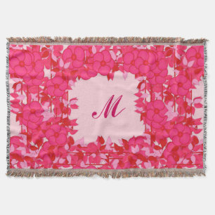 Manta Monograma com flores - fúcsia e rosa