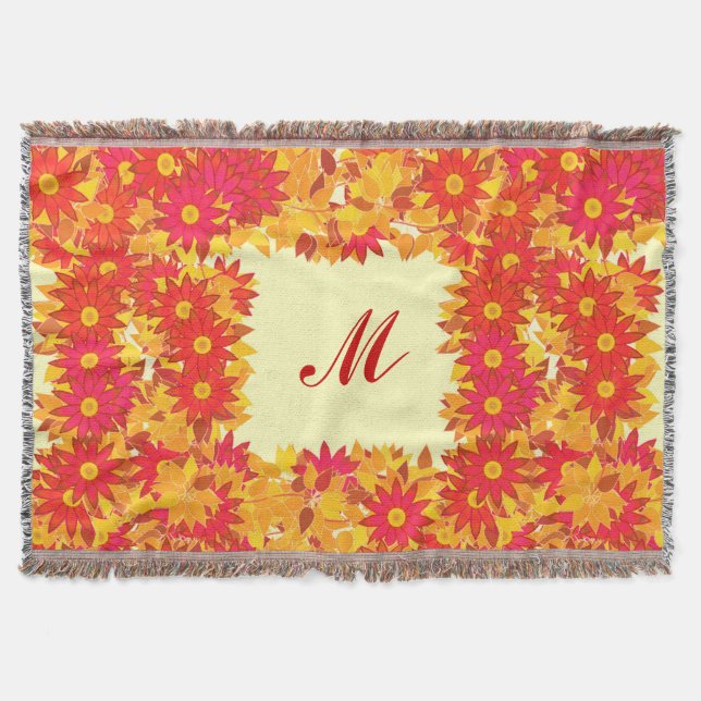 Manta Monograma com flores - vermelho e ouro (Frente)