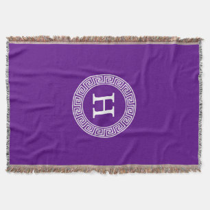 Manta Monograma Inicial do Quadro-Chave Grego - Purple W