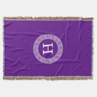 Manta Monograma Inicial do Quadro-Chave Grego - Purple W