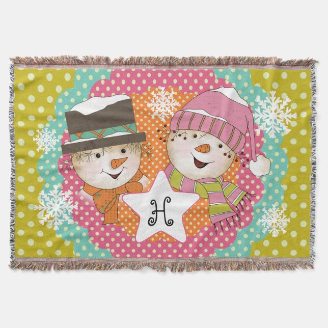 Manta Monograma Snowmen Inicial em Ponta Múltipla (Frente)