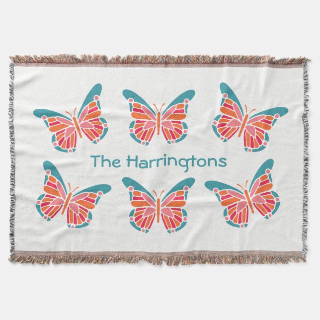 Manta Nome personalizado Borboleta Estilizada lança cobe (Frente)