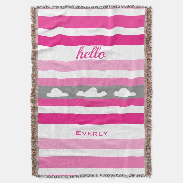 Manta Nuvens Listradas Rosa Modernas Personalizadas (Frente Vertical)