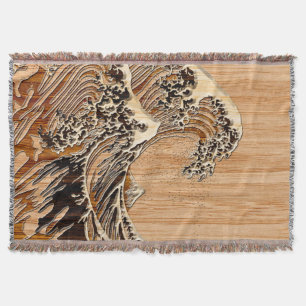 Manta O Excelente Hokusai Wave Bamboo Wood Style decor