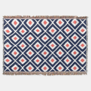 Manta Padrão de Diamante de Ikat Branco, Azul Marinho, C
