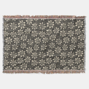 Manta Padrão de Flor Desenhado à Mão 140617 - Preto em b