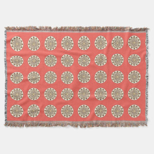 Manta Padrão de mandala em rosa-coral, chocolate e bronz