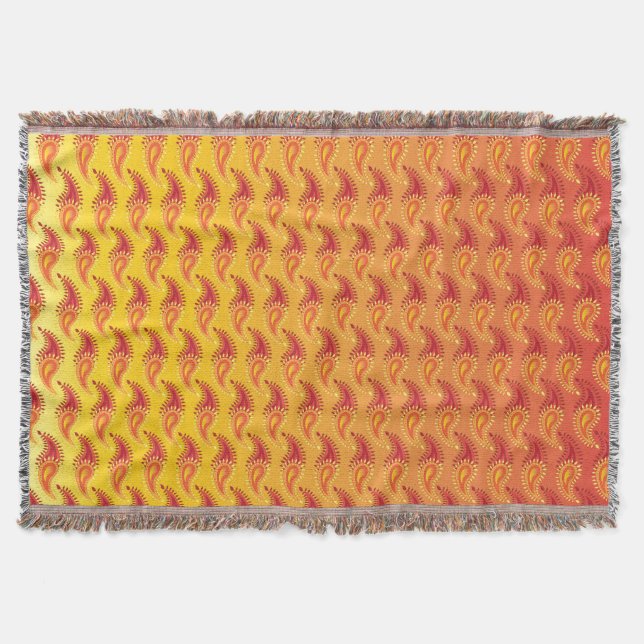 Manta Padrão de Paisley Persa - Chama Laranja Oriental T (Frente)
