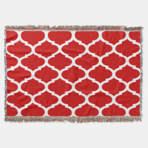 Manta Padrão de Quatrefoil de Trellis Vermelha e Branca