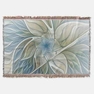 Manta Padrão de Sonho Floral Abstrato Azul Khaki Fracta