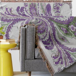 Manta Padrão Floral de Paisley Roxo e Verde