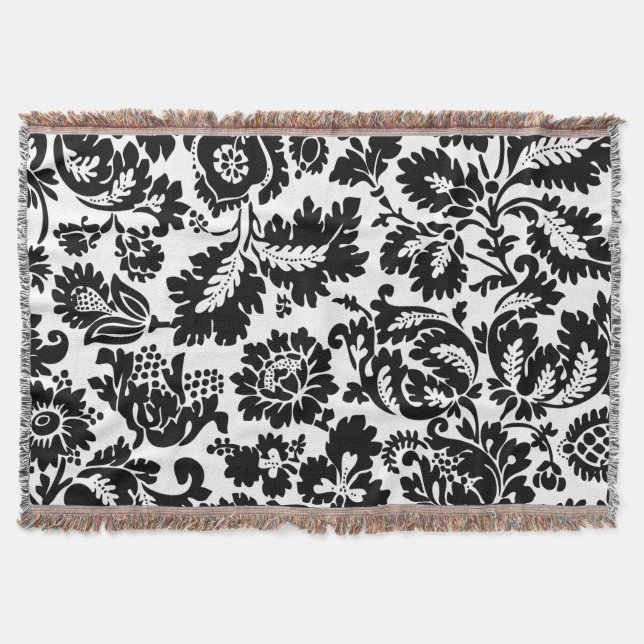 Manta Padrão Floral Veneziano Preto e Branco de William  (Frente)