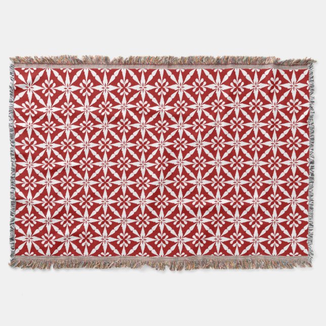 Manta Padrão Ikat Star - Vermelho Escuro e Branco (Frente)