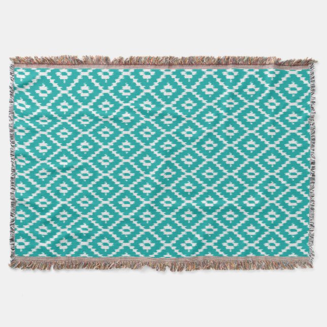 Manta Padrão Ikat - Turquesa e branco (Frente)