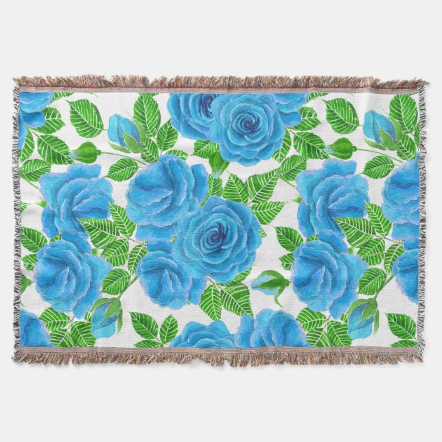Manta Padrão uniforme de aquarela de rosas azuis (Frente)