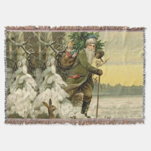 Manta Papai Noel Natal Vitoriano Árvore de Natal Vintage