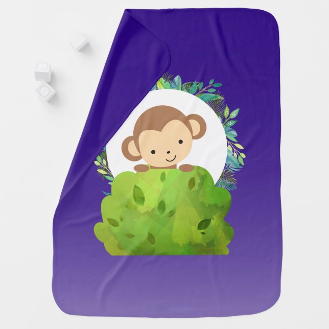 Manta Para Bebe Macaco Safari Cute com Folhas Tropicais em Roxo (In Situ)