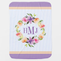 Pastel Colors Floral Wreath & Decorative Stripes