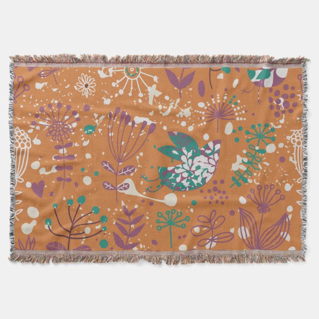 Manta Pássaros Florais Whimsical Jogam Cobertura (Frente)