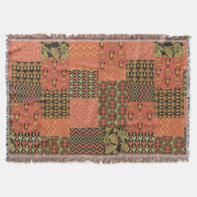 Manta Patchwork do Red Green Black Egypt Tribal Faux (Frente)