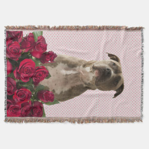 Manta Pit Bull Dog Floral Photo Throw Blanket