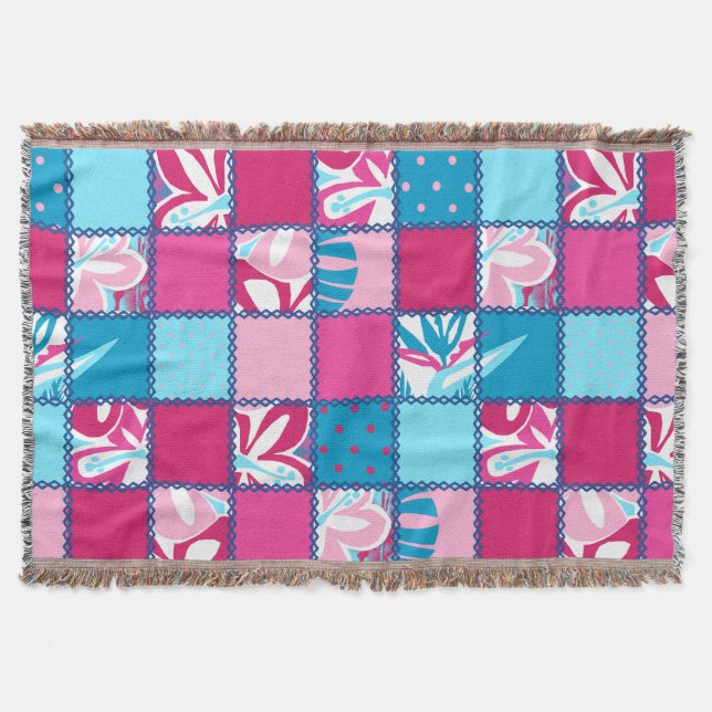 Manta Pokii Hawaiian Floral and Dot Patchwork Blankets (Frente)