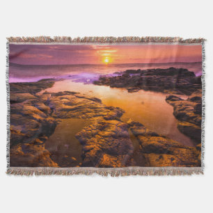 Manta Pôr do sol sobre poças de maré, Havaí