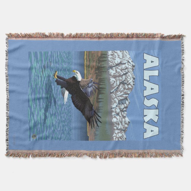 Manta Poster das viagens vintage de AlaskaBald Eagle (Frente)