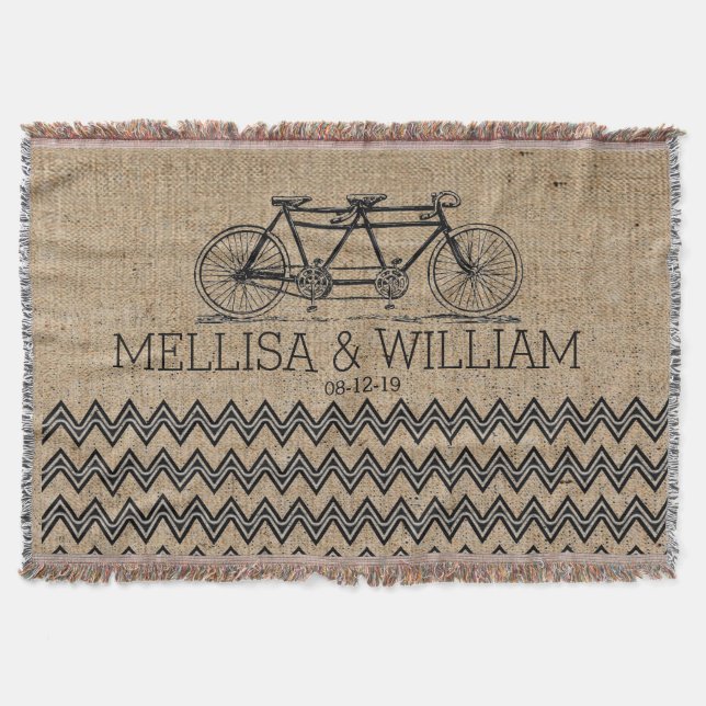 Manta Presente de Casamento Chevron Burlap Bicycle Retro (Frente)