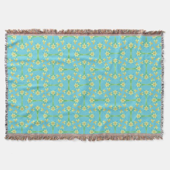 Manta Primavera Sunshine Daffodils Sky Blue Throw (Frente)