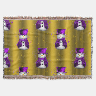 Manta Púrpura Snowman no Dourado Natal