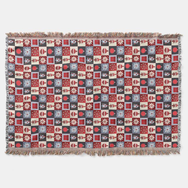Manta Quilete de Patchwork de Natal Gingham Whimsical (Frente)