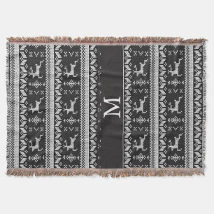 Manta Reindeer de padrão alpino preto e branco - Monogra