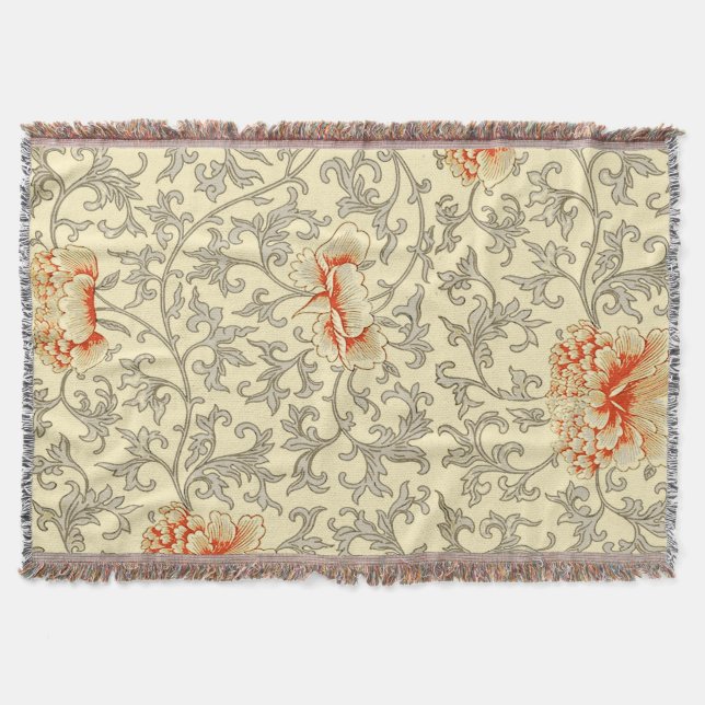 Manta Rosa Cinza Botânico Floral Vintage (Frente)
