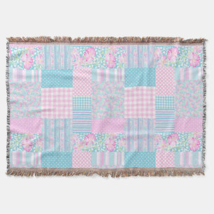 Manta Rosas Rosa-Chic no Patchwork Blue Faux do céu