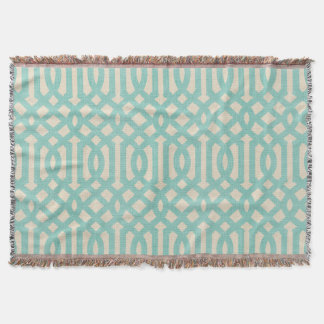 Manta Rustic Linen Beige e Aqua Trellis