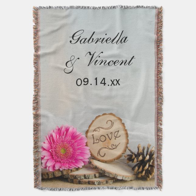 Manta Rustic Pink Daisy Woodland Weding Keepsasak (Frente Vertical)