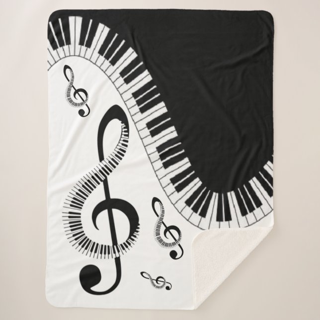 Manta sherpa con piano y notas musicales (Frente)