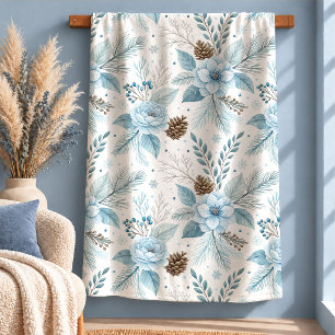 Manta Sherpa de Flores Elegantes em Azul Poeirento