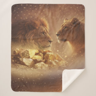 Manta Sherpa Lion & Lioness Gold Glow