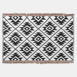 Manta Símbolo asteca Estilizado Grande Ptn Preto em Bran