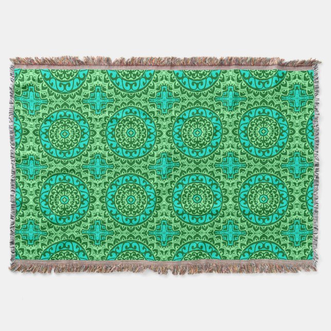 Manta Sudoeste do Sol Mandala Batik, Verde limão (Frente)