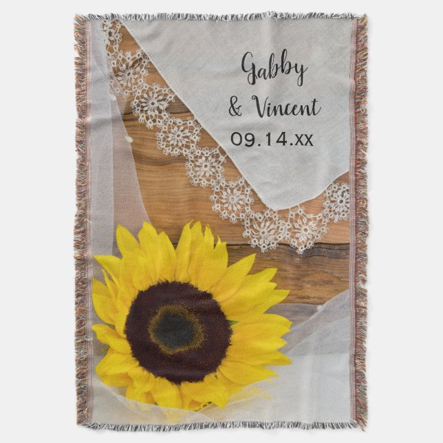 Manta Sunflower and Lace Country Weding Keepsael (Frente Vertical)