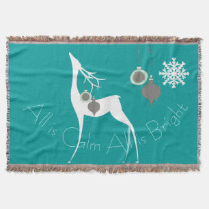 Manta Teal All é Calm All is Bright Deer Holiding Throw