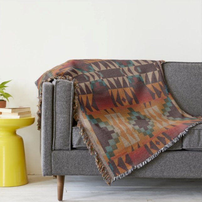 Manta Teal Blue Dark Beige Brown Orange Arte Tribal (Criador carregado)