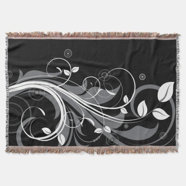 Manta Teste padrão floral cinzento no preto (Frente)