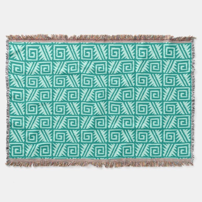 Manta Tribal asteca de Ikat - turquesa e Aqua (Frente)