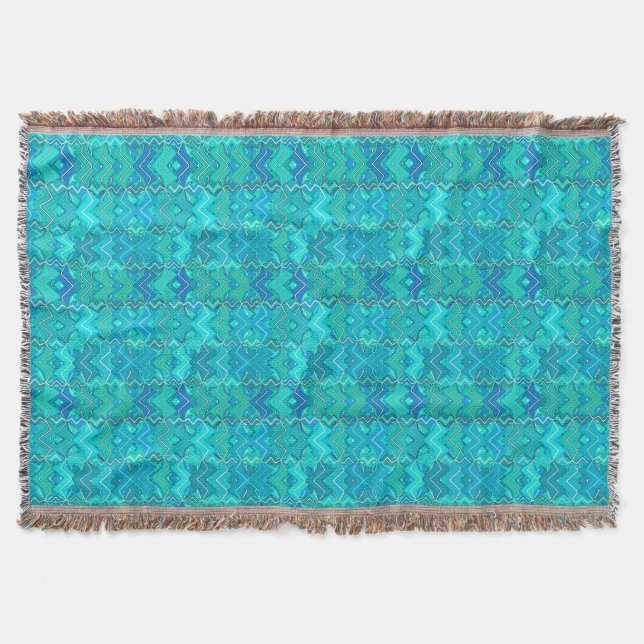 Manta Tribal Batik Impressão, Turquesa, Aqua e Seafoam (Frente)
