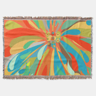 Manta Turquesa Laranja Floral e Padrão Azul
