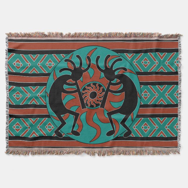 Manta Turquoise Kokopelli Tribal Sudoeste Design (Frente)
